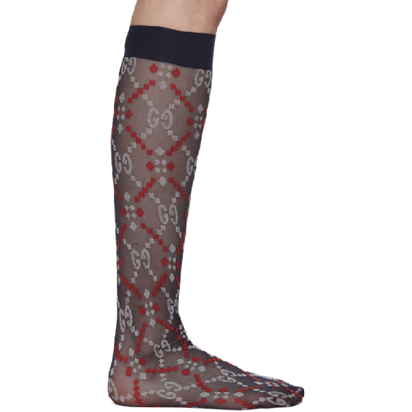 Gucci Gg Logojacquard Kneehigh Socks In 4177 Navy ModeSens