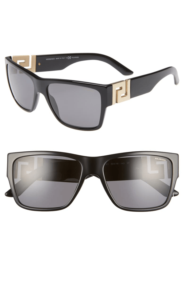 Versace 59mm Polarized Square Sunglasses In Black/ Black Solid ModeSens