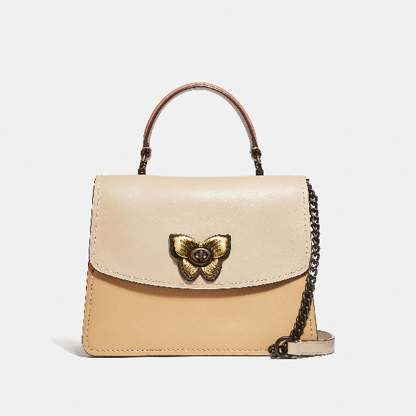 Coach Parker Top Handle With Butterfly Turnlock In Ivory Multi/pewter