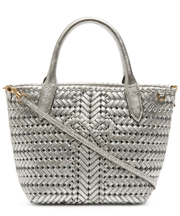 Anya Hindmarch Neeson Mini Woven Leather Tote Bag In Silver ModeSens