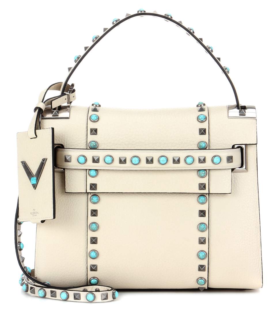 Valentino Garavani My Rockstud Rolling Noir Leather Tote In Light Ivory
