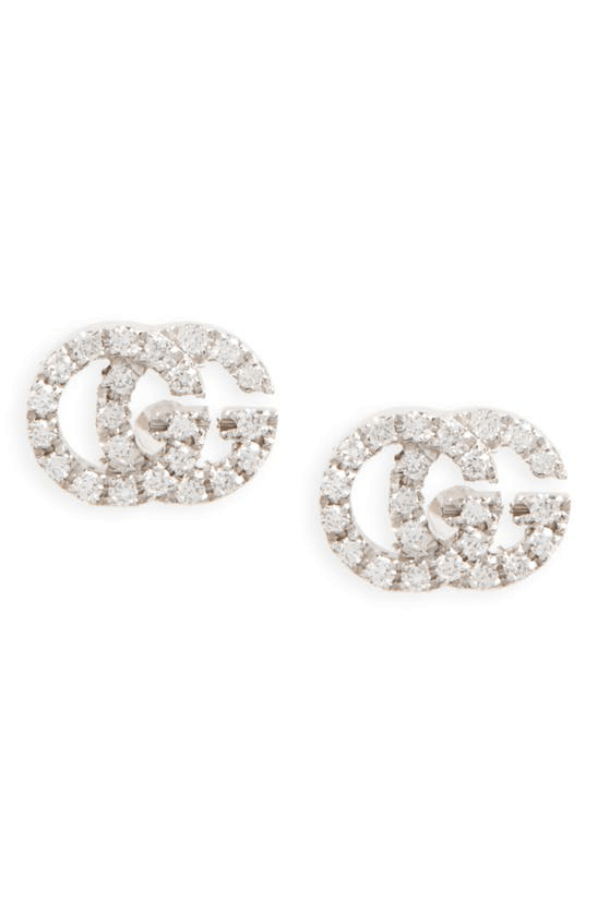 Gucci Running G Pave Diamond Stud Earrings In 18k White Gold ModeSens
