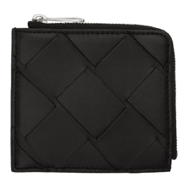 Bottega Black Small Intrecciato Zip Around Wallet In 8803black