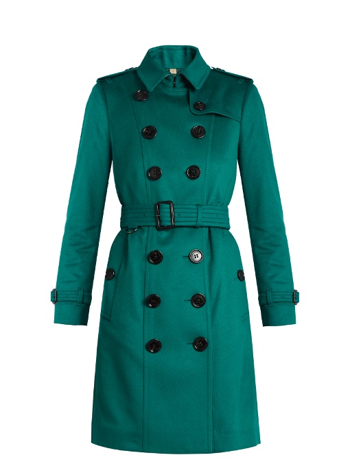 Burberry Sandringham Long Cashmere Trench Coat In Emeraldgreen ModeSens