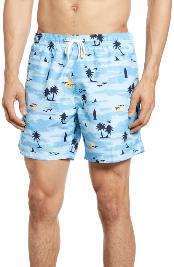 Trunks Surf & Swim Co. Paradise Island Print Swim Trunks In Placid Blue