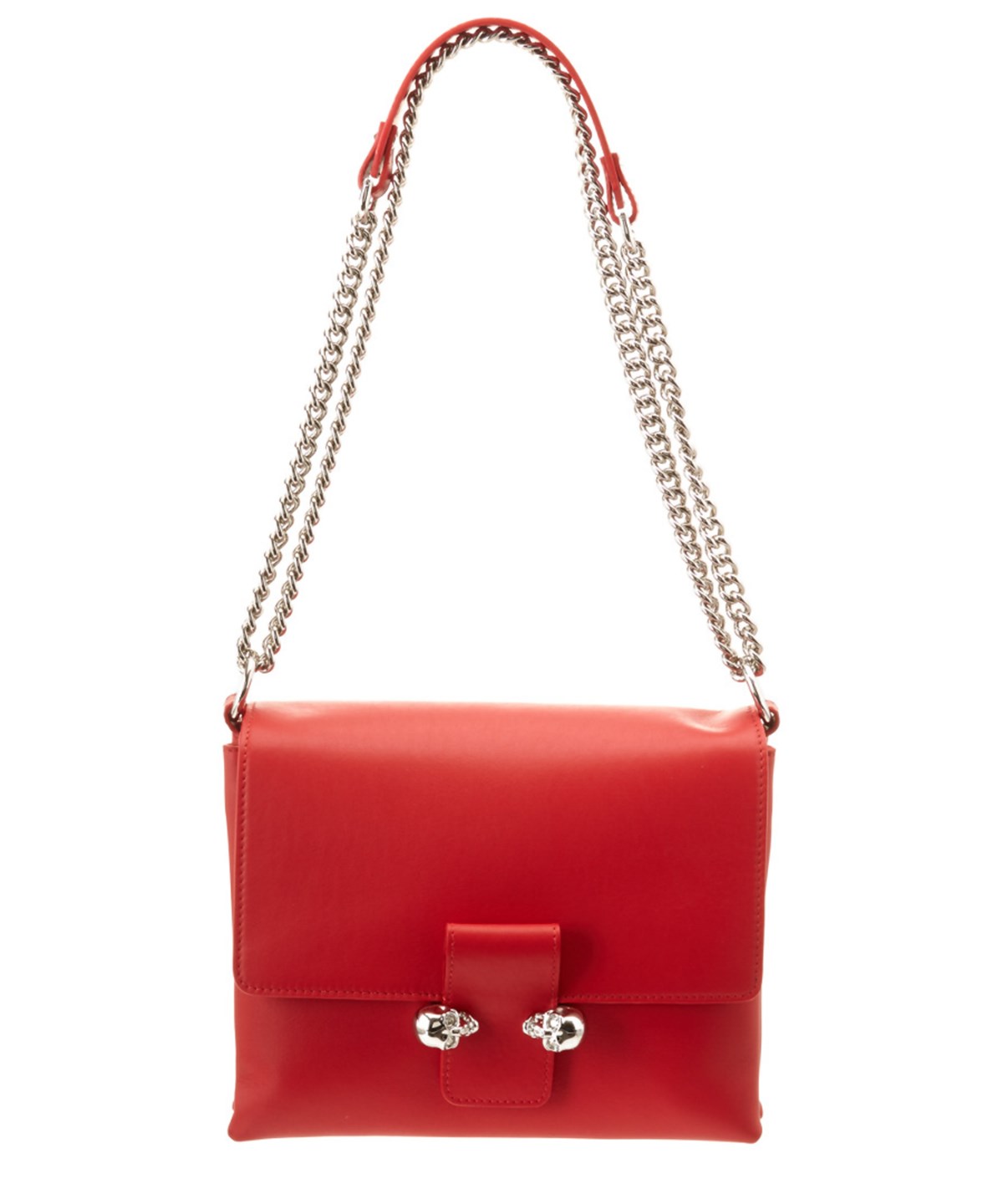 Alexander Mcqueen Twin Skull Leather Chain Satchel Bag In Red ModeSens