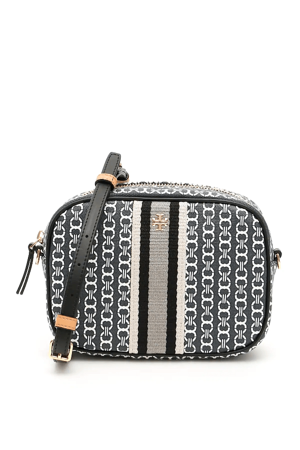 Tory Burch Mini Gemini Link Canvas Crossbody Camera Bag In Grey,black