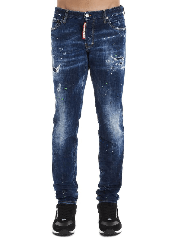 Dsquared2 Logo Tag Distressed Slim Jeans In Blue ModeSens