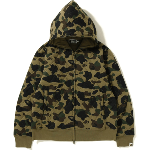 Preowned Bape 1st Camo Quilting Wide Full Zip Hoodie Green ModeSens