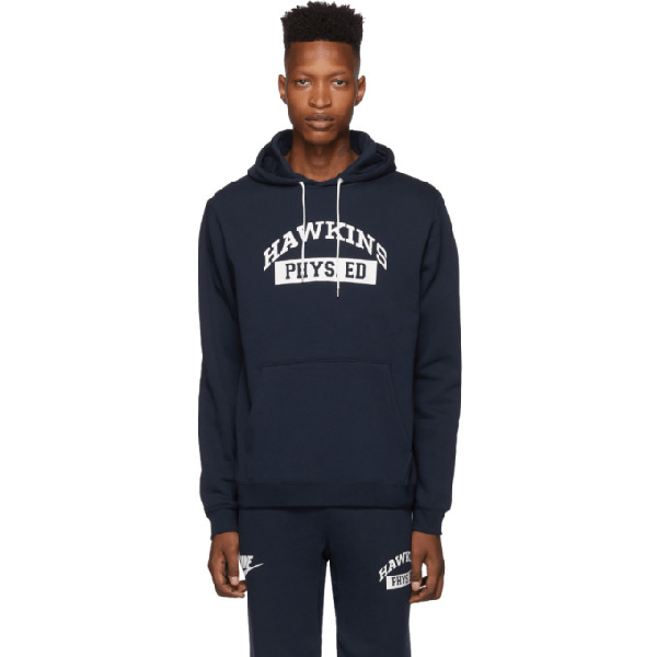 Nike Navy Stranger Things Edition Hawkins High Hoodie In 419college