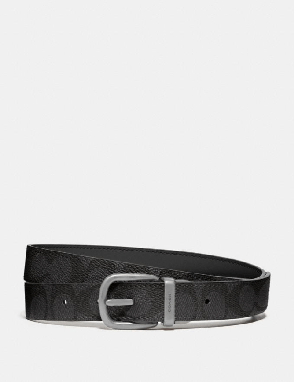 Coach Signature Buckle Reversible Belt, 25mm Women's In Black/charcoal/nickel ModeSens