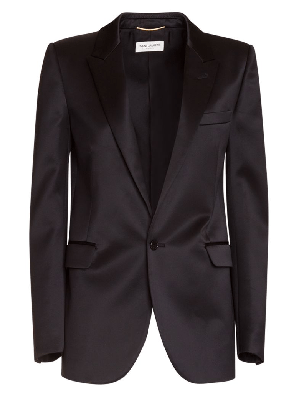 Saint Laurent Singlebreasted Tube Jacket In Satin Viscose In Nero