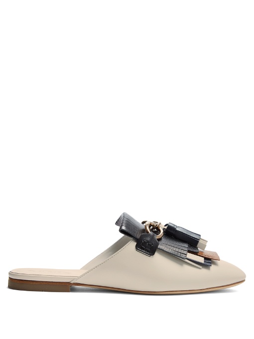 Tod's Fringe And Tassel Leather Loafers In Ivory ModeSens