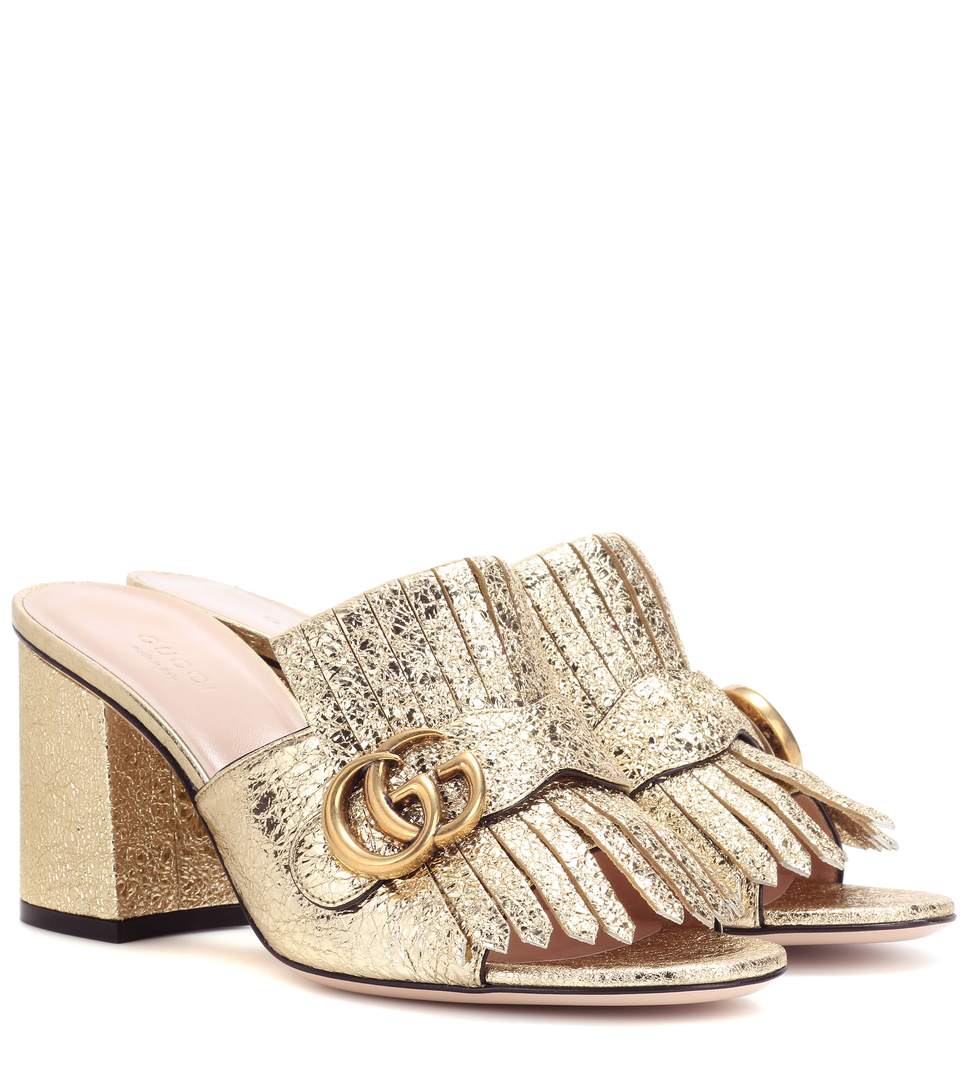 Gucci Leather Slipon Sandals In Platieo ModeSens