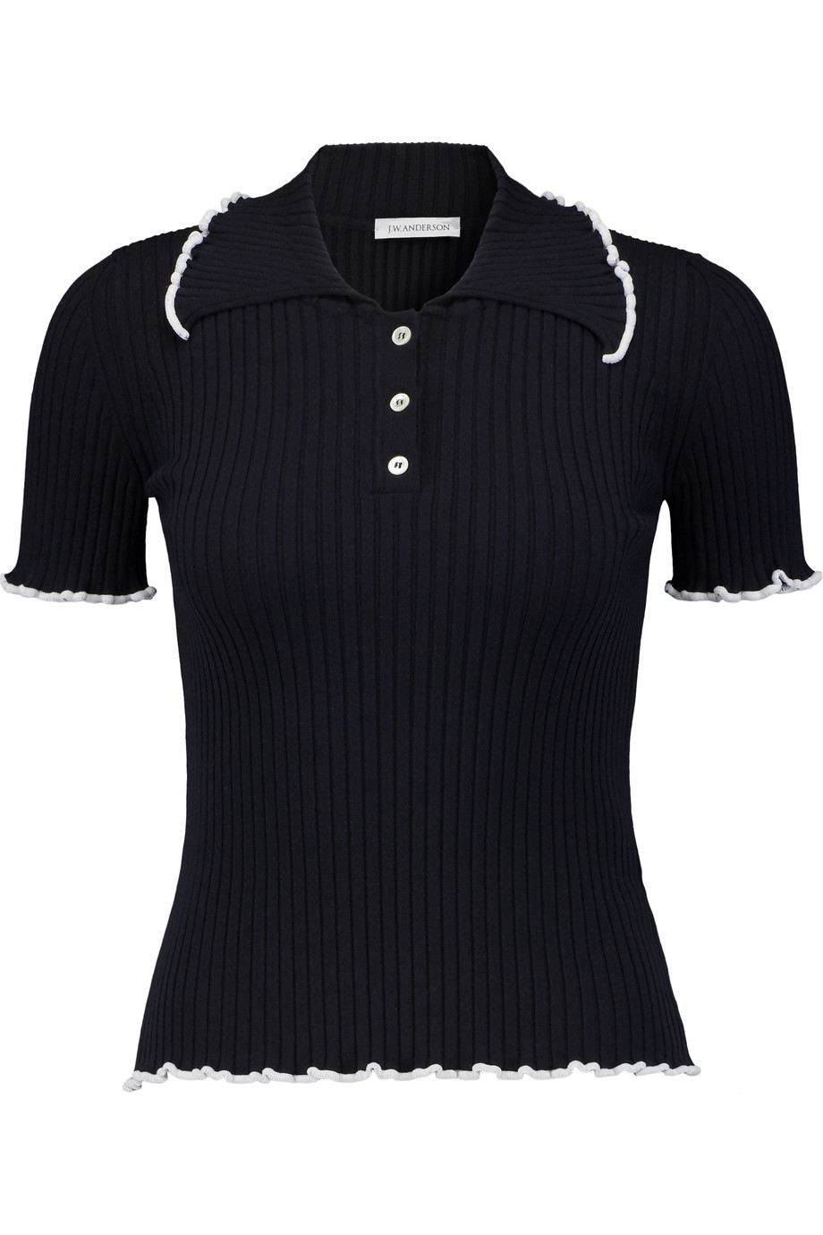 Jw Anderson Ruffled Ribbedknit Polo Top ModeSens