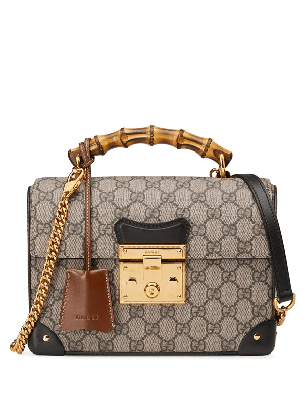 Gucci Padlock Small Gg Supreme Bamboo Tophandle Shoulder Bag In Beige