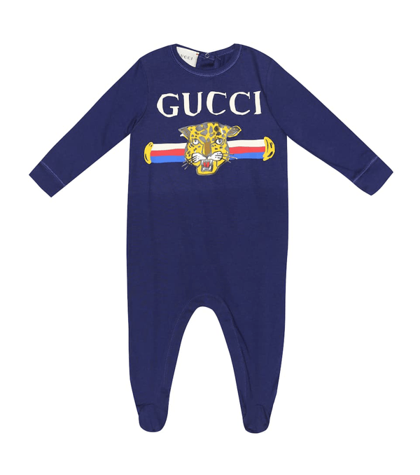 Gucci Baby Printed Cotton Onesie In Blue ModeSens