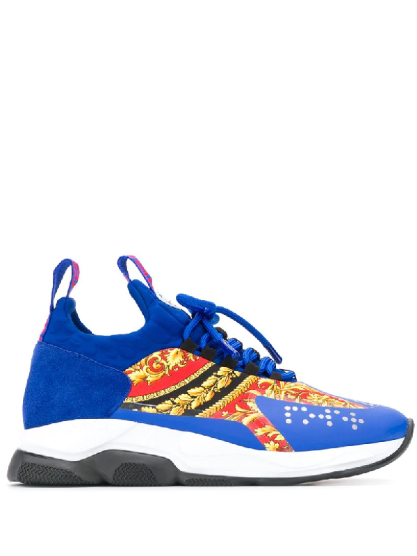 Versace Blue & Multicolor Cross Chain Reaction Sneakers In Blue