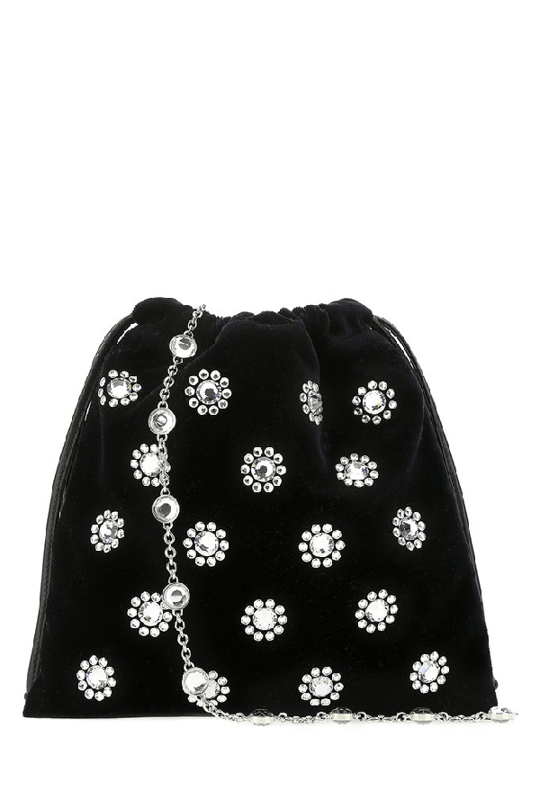Miu Miu Crystal Embellished Drawstring Pouch In Black ModeSens