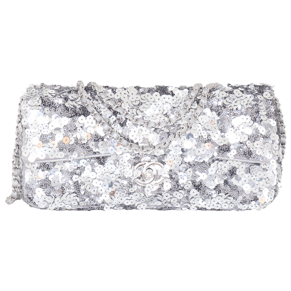 Preowned Chanel Timeless/classique Silver Glitter Handbag ModeSens