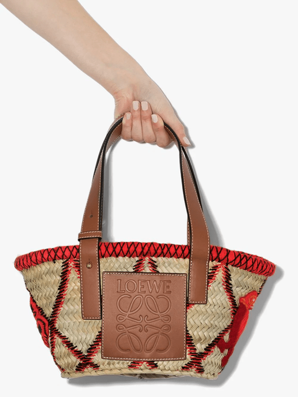 Loewe Basket Animals Small Straw Tote Bag In Red ModeSens