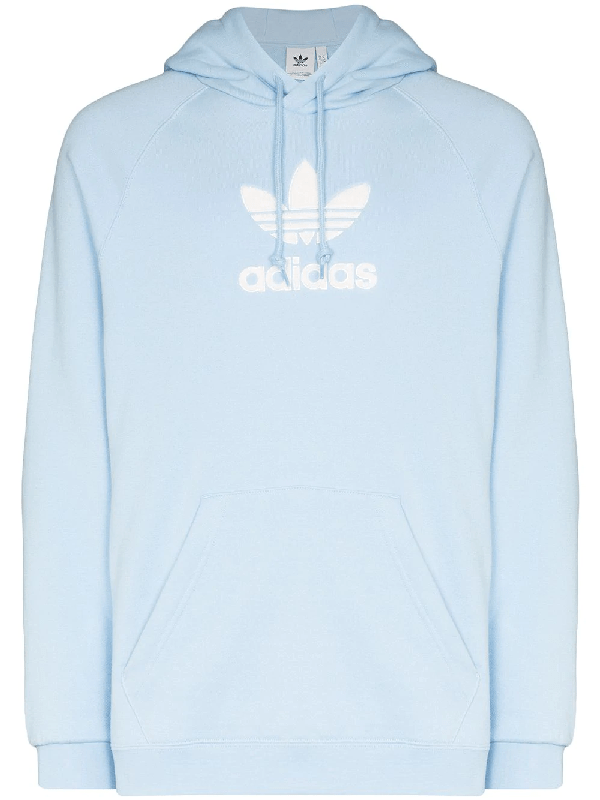 Adidas Originals Adidas Light Blue Trefoil Logo Print Cotton Hoodie