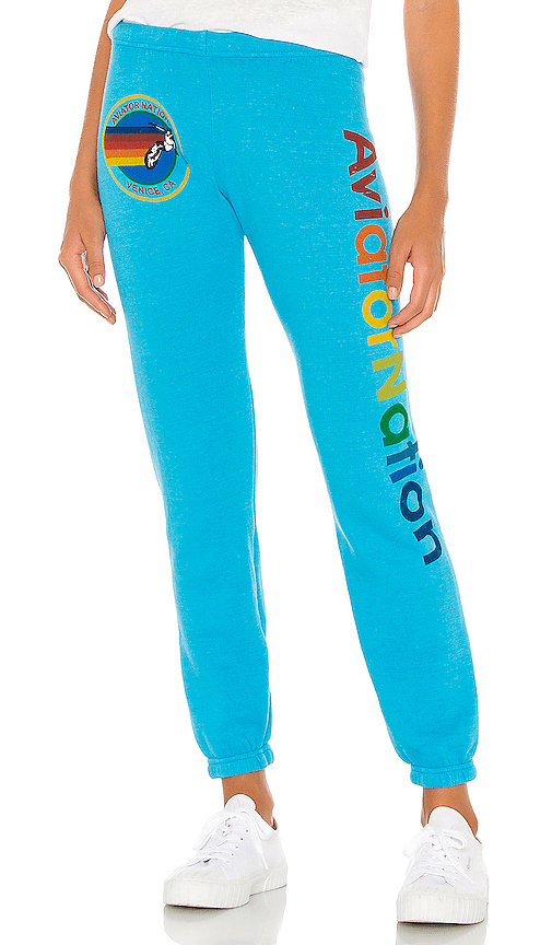 Aviator Nation Rainbow Logo Sweatpants In Neon Blue ModeSens