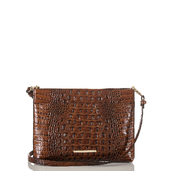 Brahmin Carrie Melbourne Embossed Leather Crossbody In Pecan/gold