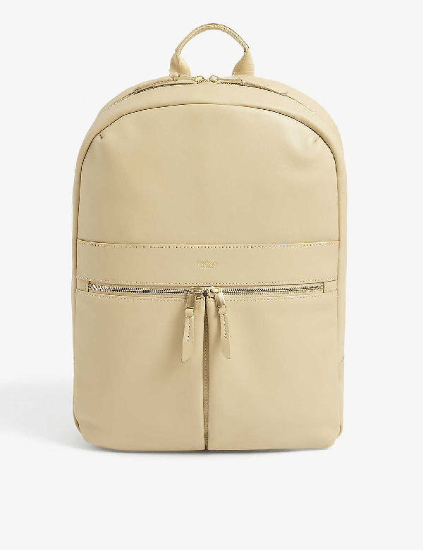 Knomo Mayfair Beauchamp Leather And Nylon Backpack In Trench Beige