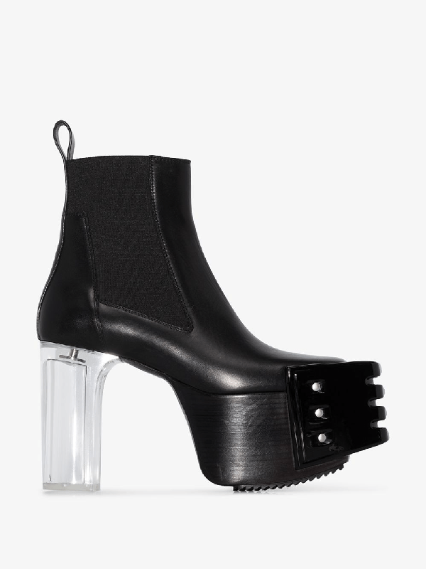 Rick Owens Black Kiss 120 Perspex Heel Platform Boots