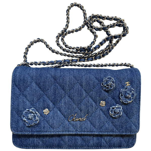 PreOwned Chanel Wallet On Chain Blue Denim Jeans Clutch Bag ModeSens