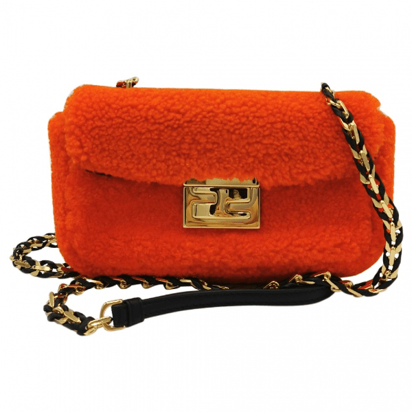 Preowned Fendi Baguette Orange Faux Fur Handbag ModeSens