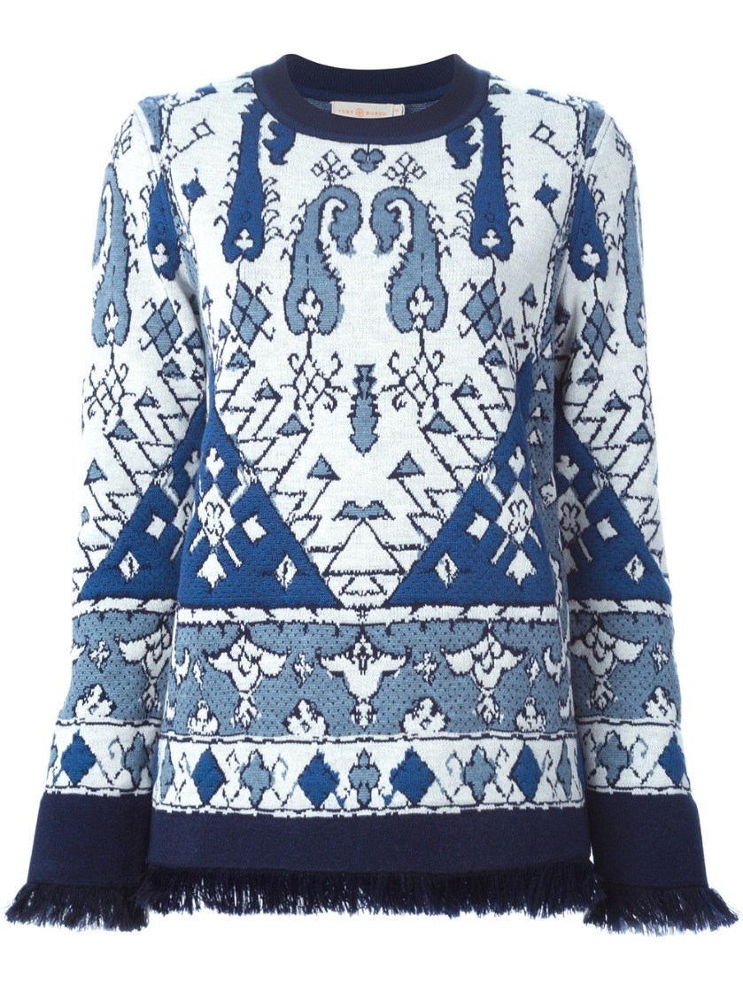 Tory Burch Tapestry Pattern Fringed Trim Sweater ModeSens