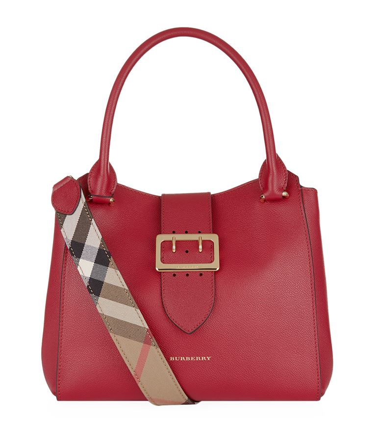 Burberry The Medium Buckle Tote In Grainy Leather In Red ModeSens