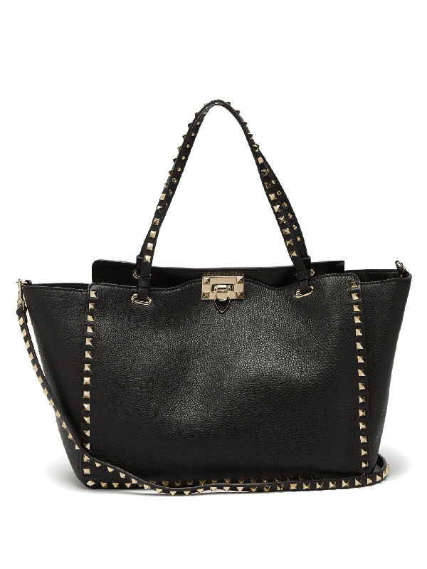 Valentino Garavani Medium Rockstud Grained Calfskin Leather Tote In