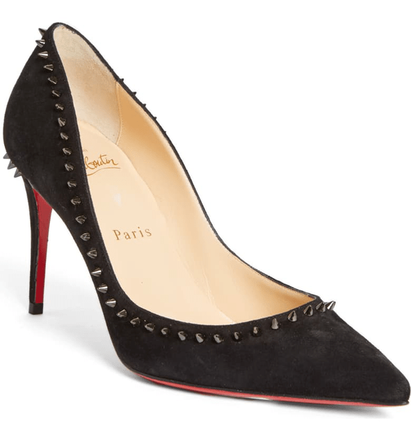 Christian Louboutin Anjalina Studded Pointed Toe Pump In Black Suede