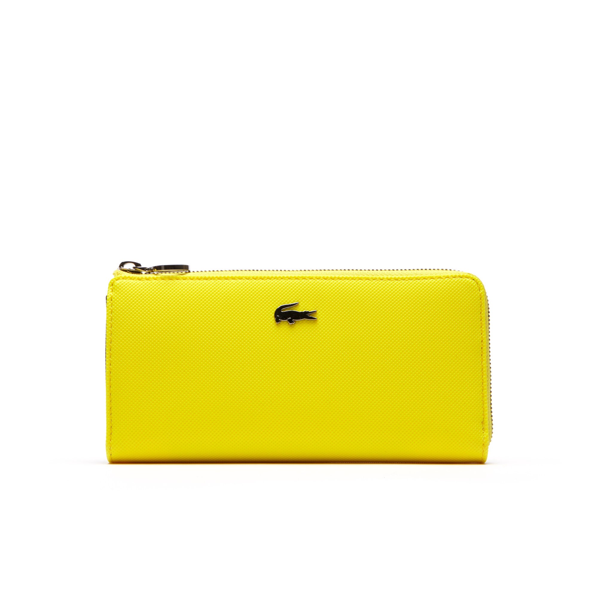 Lacoste Women's Chantaco Piqué Leather Zip Wallet Empire Yellow