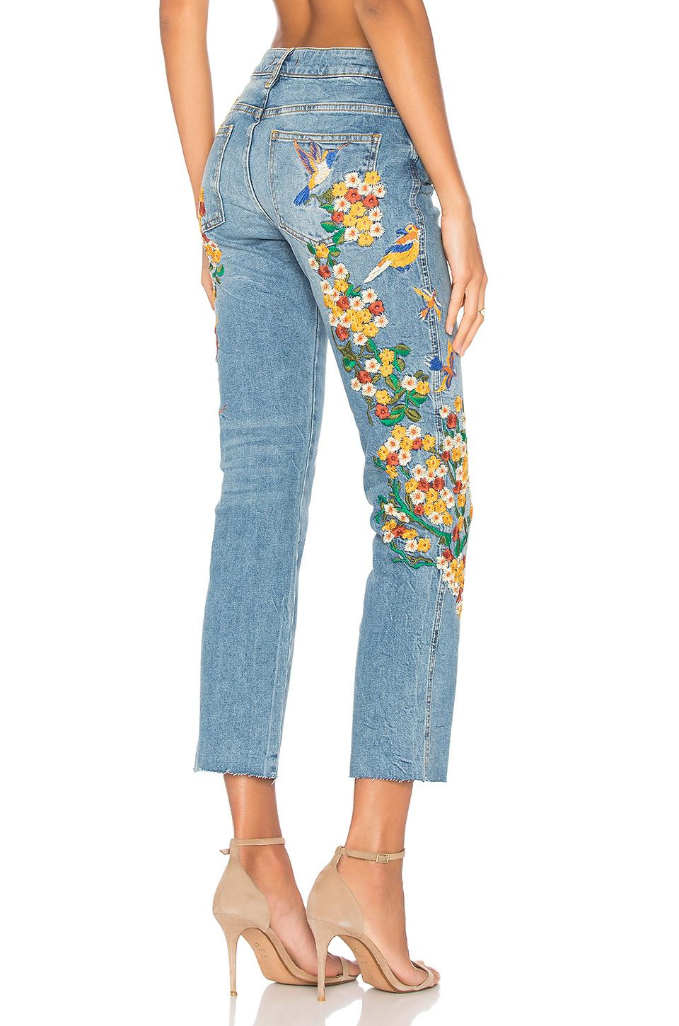 Free People Embroidered Crop Girlfriend Jeans In Light Denim ModeSens