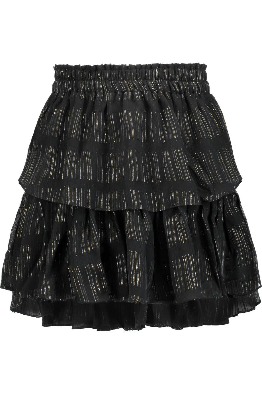 Loveshackfancy Metallic Embroidered Crinkled Silkblend Chiffon Mini