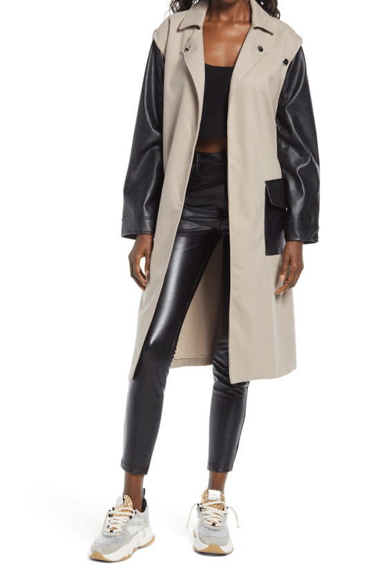 4th & Reckless Jagger Mixed Media Trench Coat With Detachable Sleeves