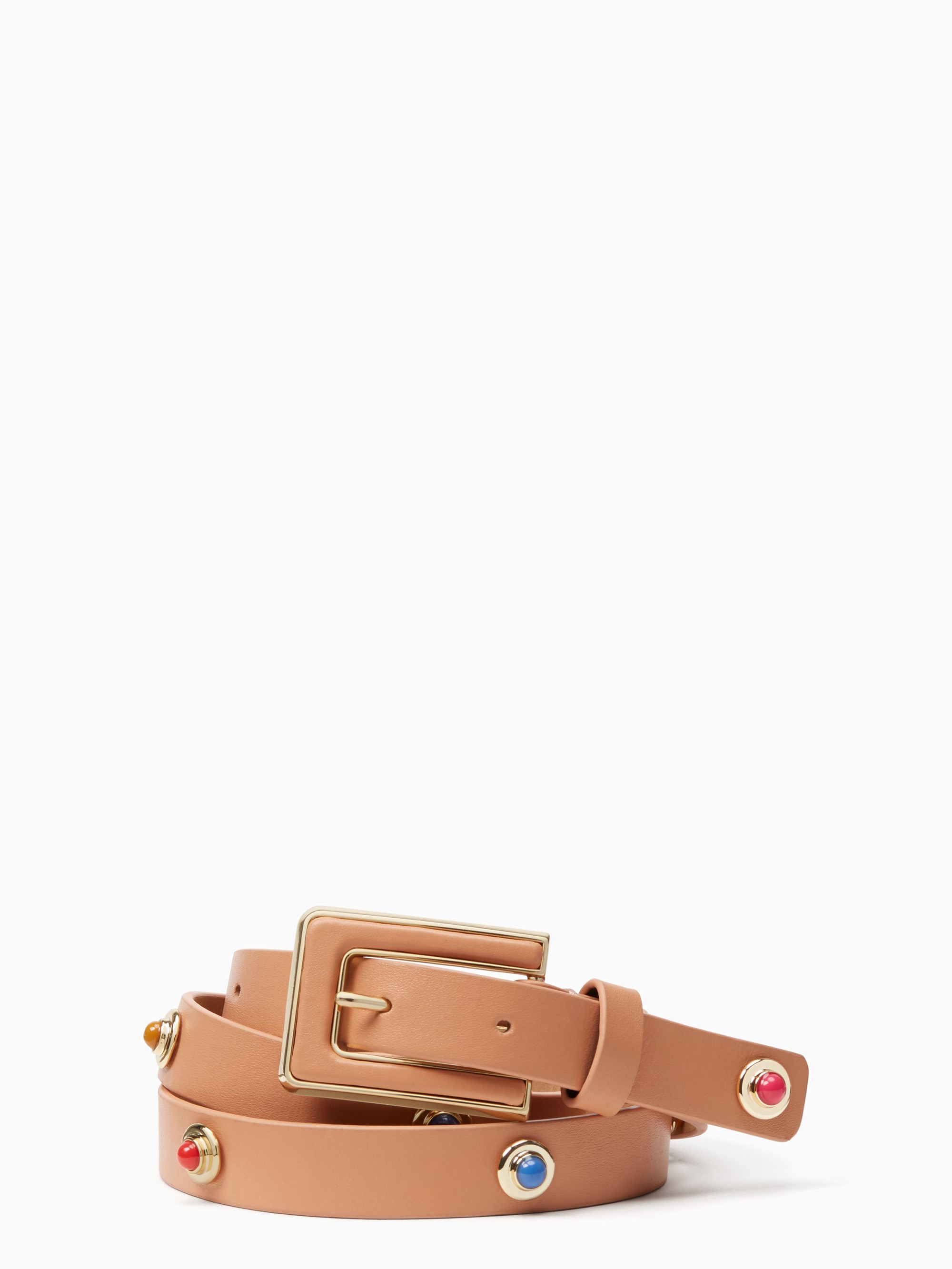 Kate Spade 3/4" Leather Belt With Enamel And Metal Studs In Masala