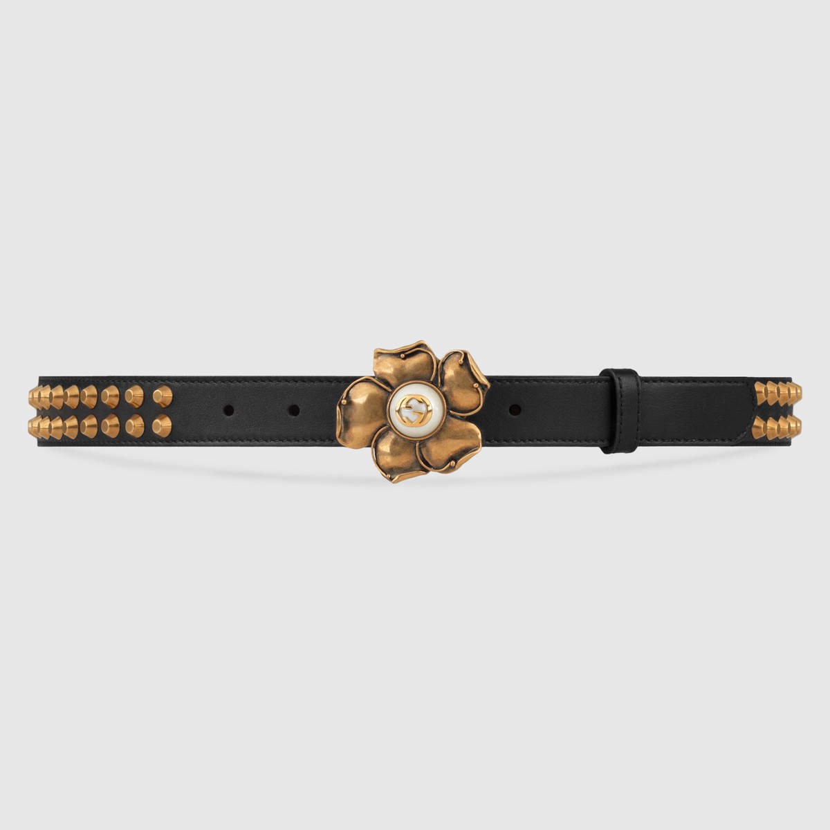 Gucci Studded Leather Belt With Metal Flower Black Leather ModeSens