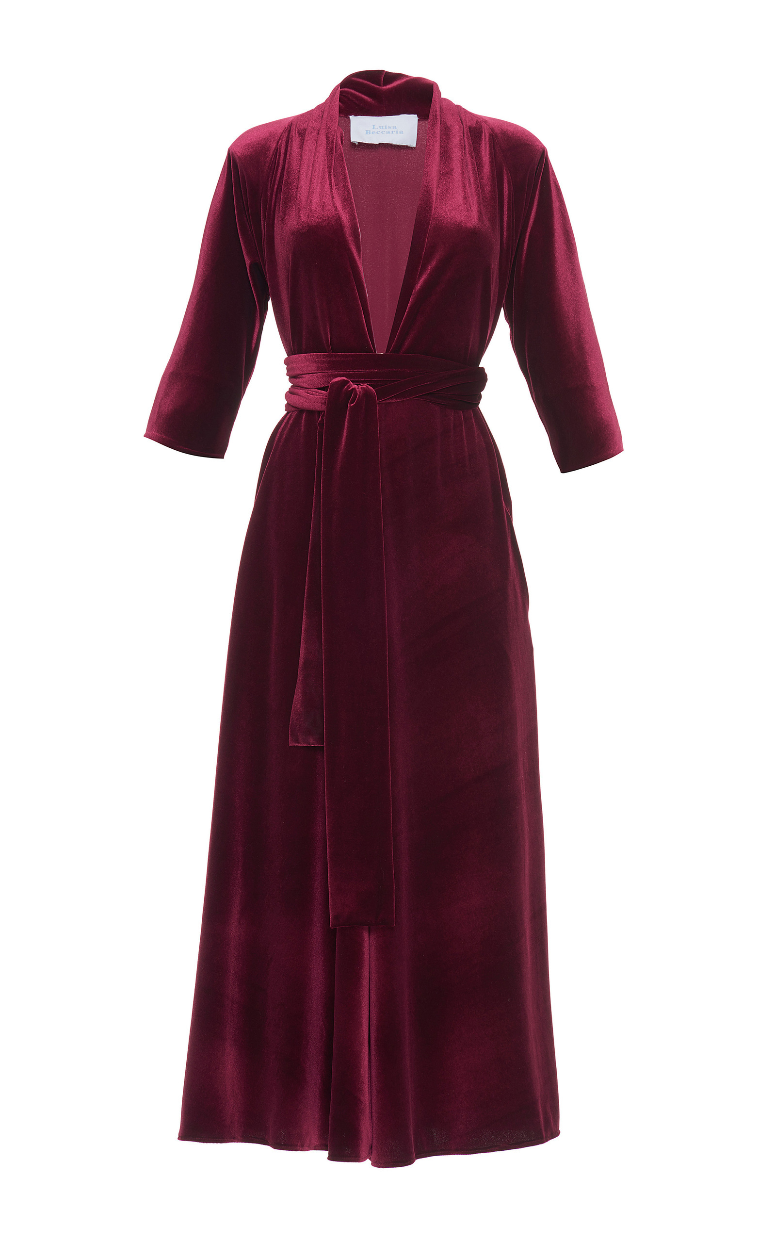 Luisa Beccaria Threequarter Sleeve Velvet Midi Dress ModeSens