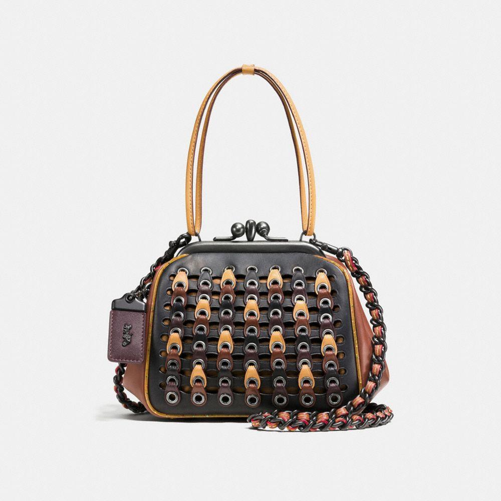Coach Kisslock Frame Bag In Link Glovetanned Leather In Black Copper