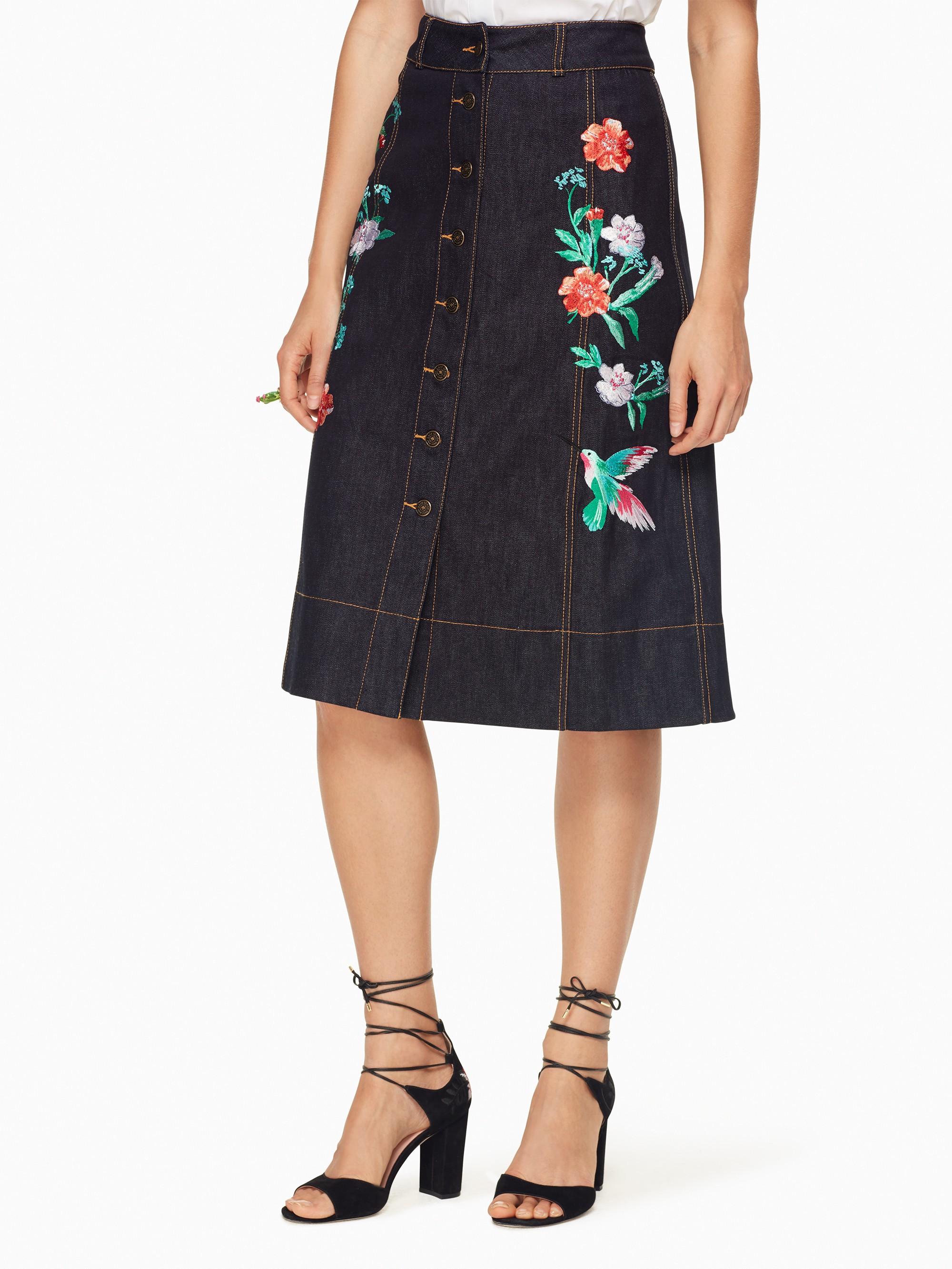 Kate Spade Embroidered Denim Skirt In Indigo ModeSens