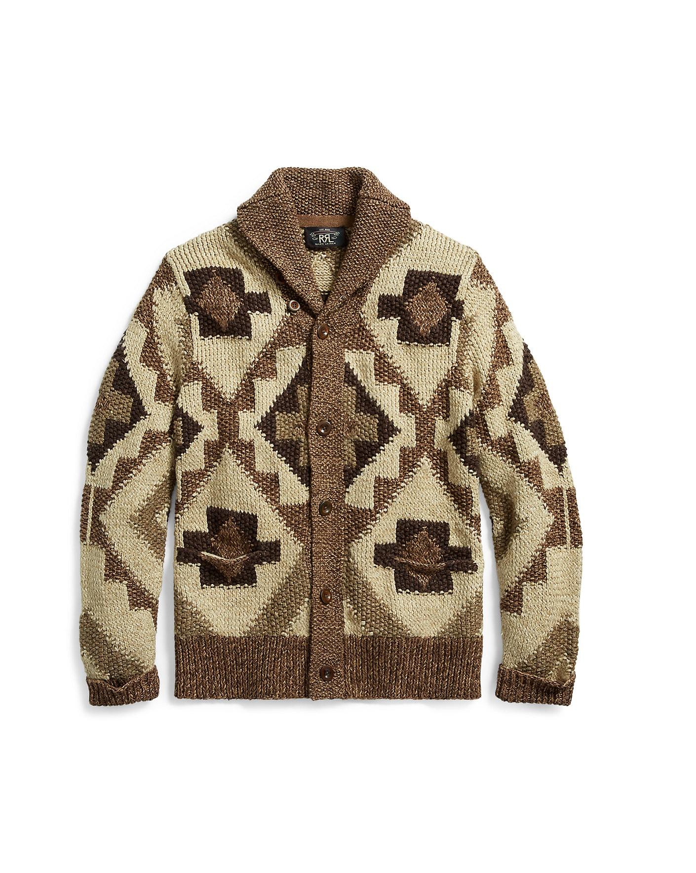Ralph Lauren Rrl Handknit Linenblend Cardigan In Tan Brown Beacon