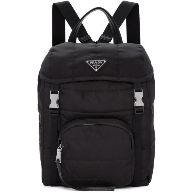 Prada Black Quilted Nylon Backpack ModeSens