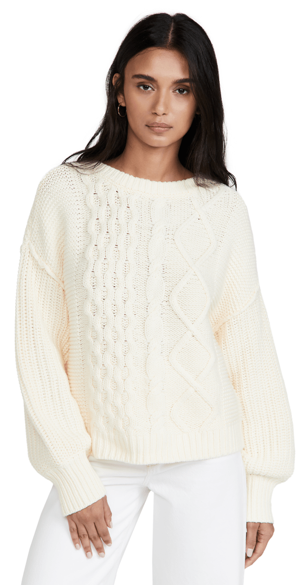 Free People Dream Cable Crewneck Sweater In Cream ModeSens