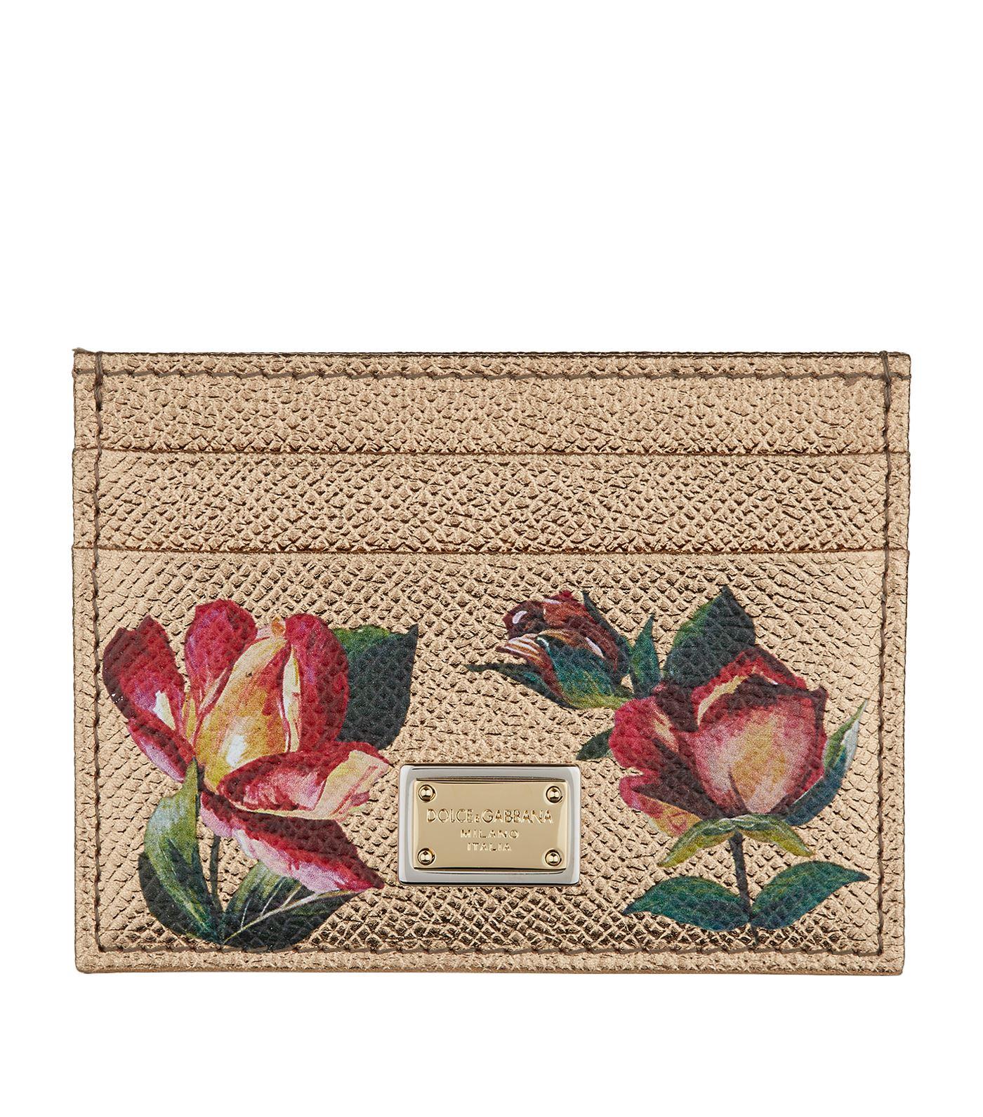 Dolce & Gabbana Floral Print Card Holder In Hge10rose F.oro Lamin