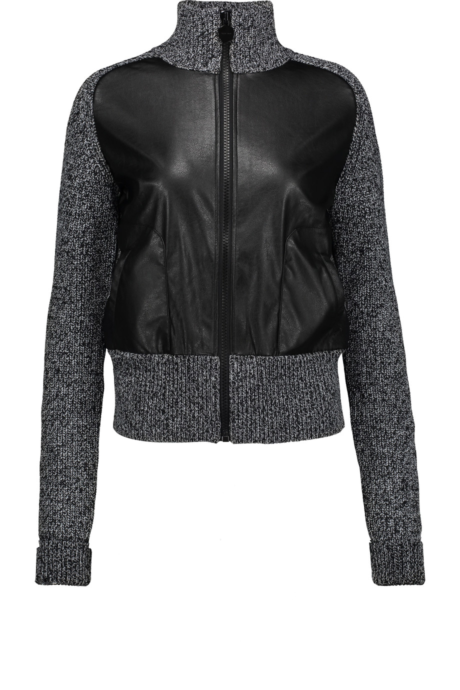Carven Faux Leatherpaneled Marled Ribbed Wool Jacket ModeSens